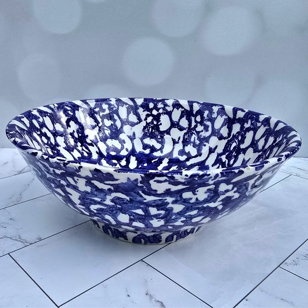 Leopoldo Piezi Italian Blue White Spongeware Stoviglierie Bowl 9